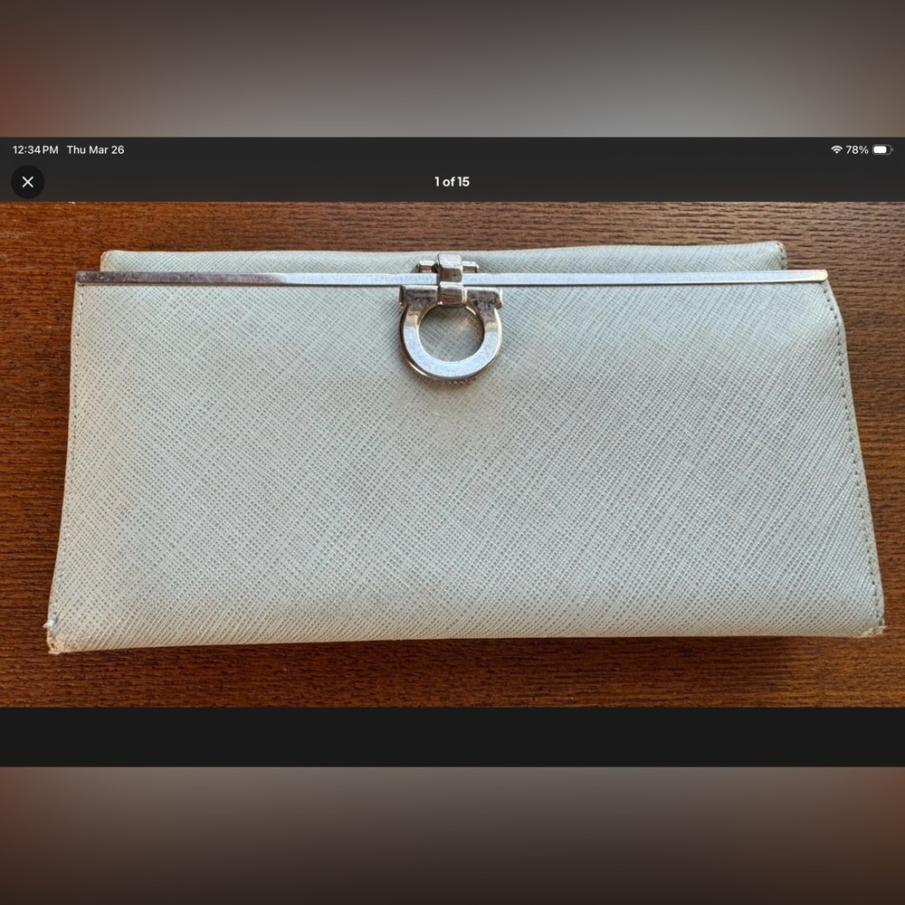 Salvatore Ferragamo Grey Gancini Saffiano Leather Clip Long Wallet W/COA